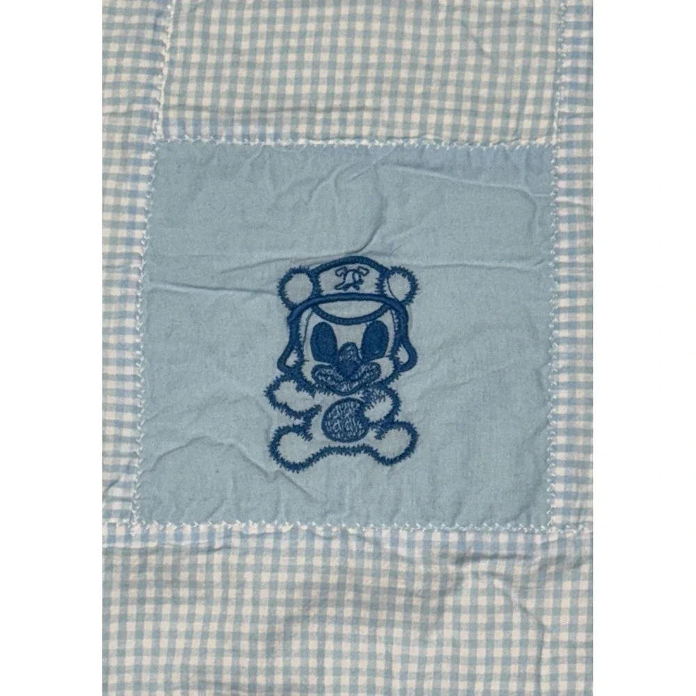 Baby Boy Patchwork Quilt Teddy Bear Blue Brown 32x32 Crib Stroller Blanket